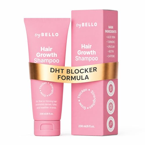 Trybello Hair Growth Shampoo with DHT Blocker | Natural Thickening & Scalp Detox | Sulfate Free & Vegan Formula | Caffeine, Aloe Vera, Turmeric, and Urucum Extract | For Any Hair Type