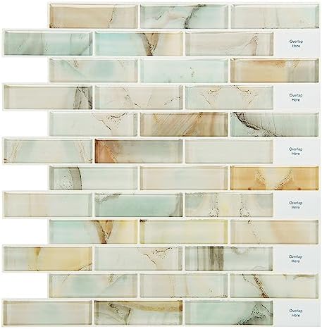 Self-Adhesive Kitchen Backsplash, 10-Sheet Peel and Stick Back Splash Marble Look Decorative Tiles 12"x12"