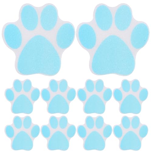 Paw Print Stickers 10 Pack Non Slip Paw Print Bathtub Stickers, Dog Footprint Stickers Lovely Anti-Skid Stair Floor Decals Bathtub Appliques Pet Party Decorations (Blue)