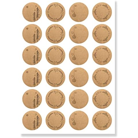 Aufkleber Weihnachten (48 Sticker) - Weihnachtsaufkleber zum Beschriften für Geschenke - Weihnachtssticker Rund - Weihnachts Etiketten für Beschriftung - Selbstklebend - Kraftpapier-Optik Frei Cover