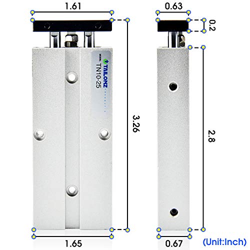 TAILONZ PNEUMATIC 10mm Bore 25mm Stroke Double-Rod Double-Acting Aluminum Pneumatic Air Cylinder TN10-25