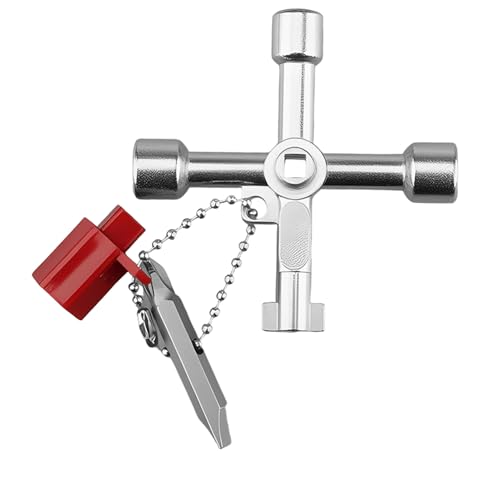 Gripiti 7 in 1 Radiator Key Meter Box Key Zinc Alloy 4 Way Multi-Functional Utilities Key for Electric Elevator Key Universal Cross Key with Bit Panel Key for Water Gas Meter Opening (Silver)
