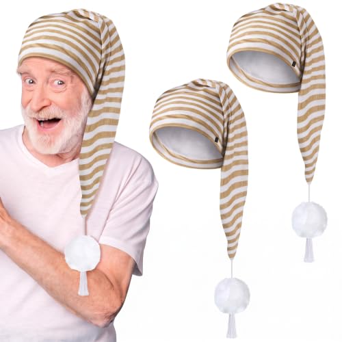 Eurzom 2 Pcs Mens Night Hat Adjustable, Khaki, Wide Stripes