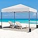 Yaheetech 10x10 1-Person Setup Pop Up Canopy Tent, Instant Portable Commercial Canopy Tent, Outdoor Gazebo with 1-Button Push, Wheeled Bag & 4 Sandbags for Home, Party & Outdoor, Silver-Coated White