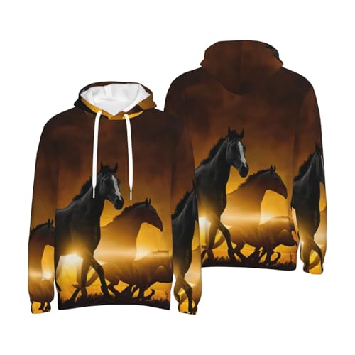 Sweat à capuche homme imprimé chevaux EdWal noir en polyester décontracté - 7