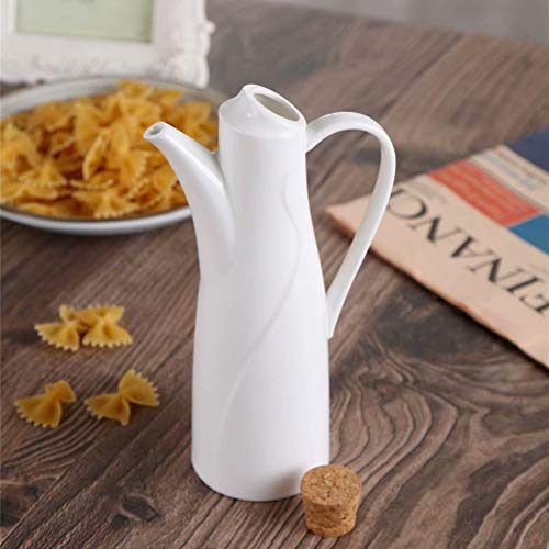 Oil Dispenser Bottle, 8.45 FL OZ (250 ML), 77L Ceramic Tabletop Olive Oil Dispenser Bottle - Soy Sauce or Vinegar Cruet with Pourer - Modern White Ceramic Dinner Liquid Condiment Dispenser