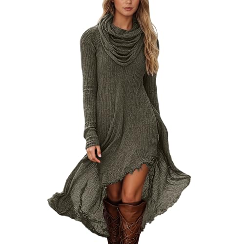 Foweknow Pulloverkleid Damen Lange Boho Vintage Kleid Western Cowgirl Pullikleid V-Ausschnitt Mini Chiffon Kleider Casual Herbstkleid Freizeitkleid...