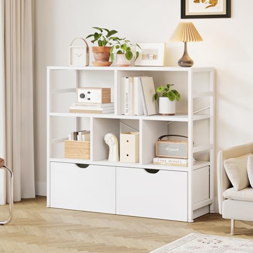 Dripex Bücherregal mit 2 Schubladen, Bücherschrank mit 7 Fächern aus...