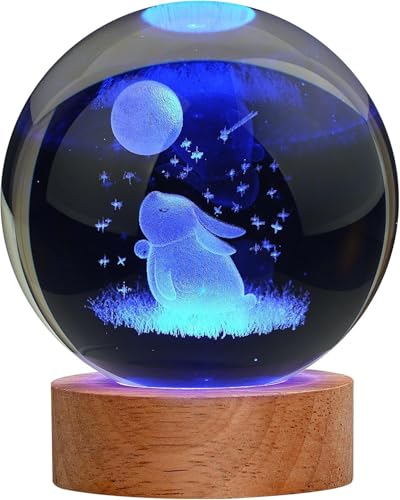 Image of Hamsa Magical Crystal Ball Night Light, LED Color-Changing Globe Lamp, Crystal Ball Lamp, Desktop Decorative Mood Light (16 Color Bunny with Moon)