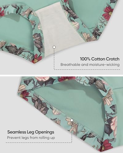 Women's Underwear Mid Waisted Panties Breathable Full Coverage Printed Comfortable ladies Floral 4 Pack S-XXL3