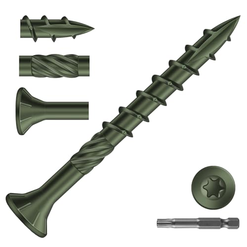 Image of #8 x 1-5 /8 inch Deck Screws (138Pcs) 1lb. Carbon Steel, Green, Flat Head, Rust Resistant epoxy Coated, with T25 Star Bit