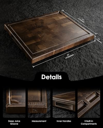 Large-End-Grain-Cutting-Board-Reversible-Thick-Black-Walnut-Wood-Charcuterie-Board-Butcher-Block-for-Kitchen-Use-with-Measurements-Juice-Groove-Handles-Sorting-Compartments-17x13x15