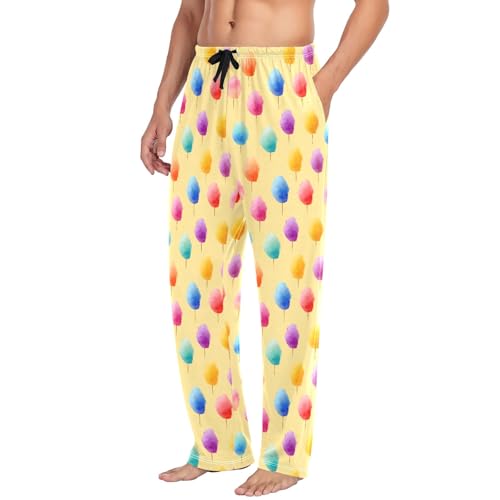 Mens Cotton Pajama Pants Sleep Lounge Pj Bottoms Sleepwear with Pockets Drawstring S Colorful Cotton Candy4