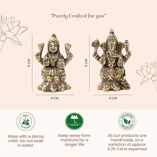 Image of Habere India-All the Cultures Fabricating India Brass Lakshmi Ganesh Idol Set for Pooja Room | Pure Brass Lakshmi Ganesh Murti for Home | Decorative Statue for Mandir (Design06: L4 x W3 x H6 cm)