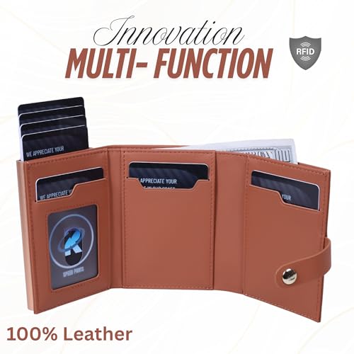 RFID Blocking Pop-Up Wallet for Women – Toggle Style Slim Brown Leather Wallet with ID Window, Coin & Cash Pocket, Card Holder, Front Pocket Fit Minimalist2