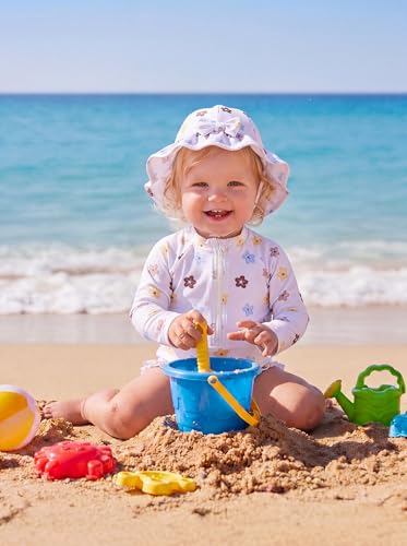 WKTRSM Badeanzug Für Mädchen, Kleinkind-Badeanzug Mit Sonnenhut, Langärmelige Badebekleidung, UPF 50+, Rashguard Mit Reißverschluss Für Kinder Von 3 Bis 36 Monaten, Für Strand Und Pool
