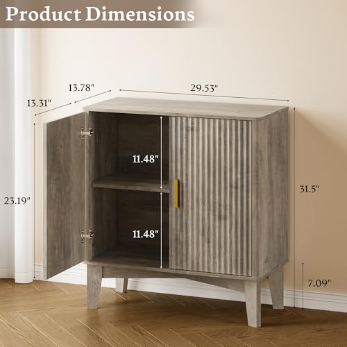 Image of BORNOON Storage Cabinet with Doors and Adjustable Shelf, Modern Fluted Sideboard Buffet Cabinet, Freestanding Coffee Bar for Kitchen, Pantry, Entryway, Living Room (Weathered Gray)