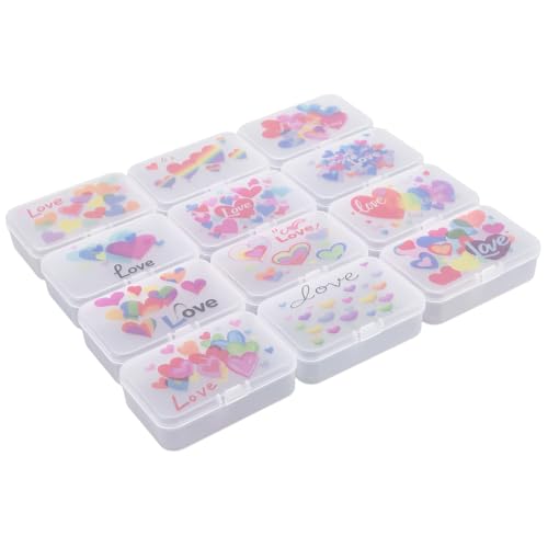 Image of Goodma 12 Pieces Love Hearts Image Pattern Rectangular Plastic Boxes Empty Storage Organizer Containers with Hinged Lids for Small Items and Other Craft Projects, 3.3 x 2.2 x 1 inch (Frosted White)