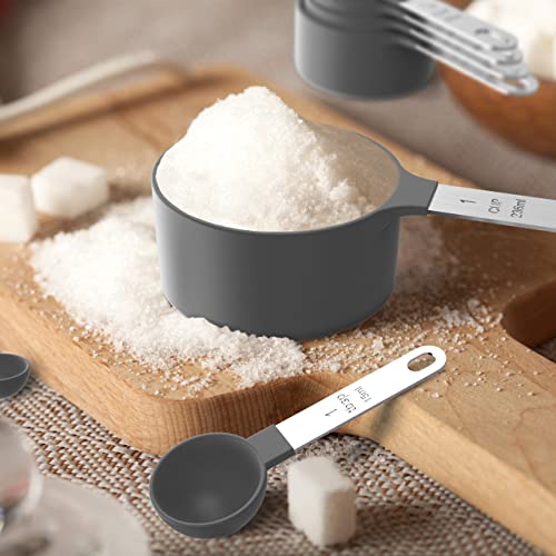 TILUCK Measuring Cups & Spoons Set, Stackable Cups and Spoons, Nesting Measure Cups with Stainless Steel Handle, Kitchen Gadgets for Cooking & Baking (Gray) - Thumbnail 2