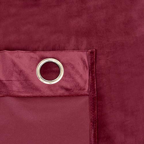 Image of High Sofa Quality Velvet Solid Grommet Room Darkening Eyelet Door Curtains for Living Room (8 Feet, Light Maroon) - Set of 2 Pieces