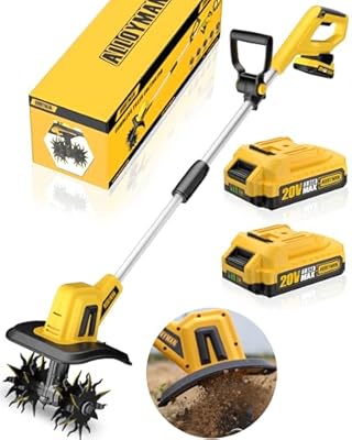 Alloyman 20V Cordless Tiller Cultivator,360RPM Electric Garden Tiller, with 2 * 2.0Ah Batteries & Charger,9In Tilling Width, 6.6In Depth Garden Rototiller for Lawn/Gardening/Soil Cultivation