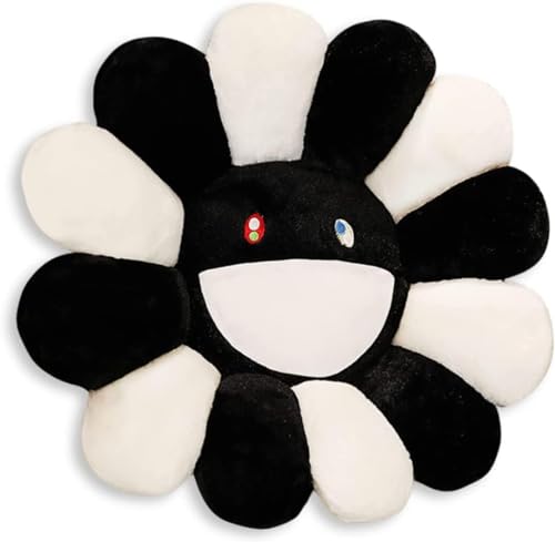 SNEPOO Smile Face Plush Rainbow Pillow, Sunflower Indie Decor Plush Pillow Soft & Comfortable Flower Floor Pillow for Home Reading Bed Room Decoration (40CM, Black and White)
