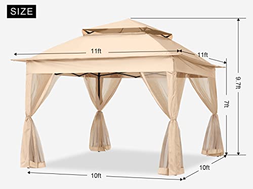 Image of MASTERCANOPY 11x11 ft Pop Up Gazebo with Netting Screen Walls, Khaki