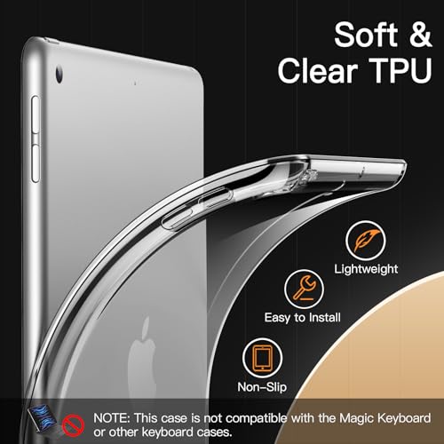Image of JETech Cover Case for iPad 9 /8 /7 (10.2-Inch, 2021 /2020 /2019 Model, 9th /8th /7th Generation), Soft TPU Transparent Slim Shockproof Tablet Cover (Clear)