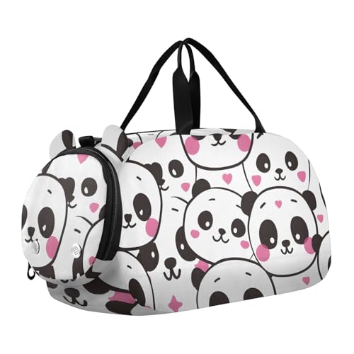 Duffle Bag Kids Gym Bag with Shoes Compartment & Wet Separation Overnight Travel Duffel Bag Panda Heads for Girl Boy