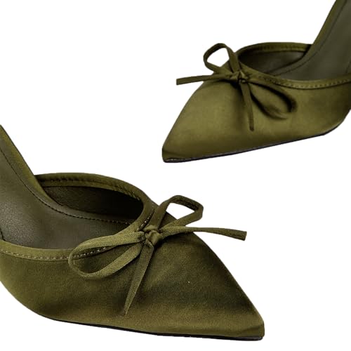 Women's Satin Bow Closed Pointed Toe Stiletto Dress Mules Fashion Elegant Slip On Kitten Heels Backless Slingback Pumps Sandals for Formal Wedding Party2