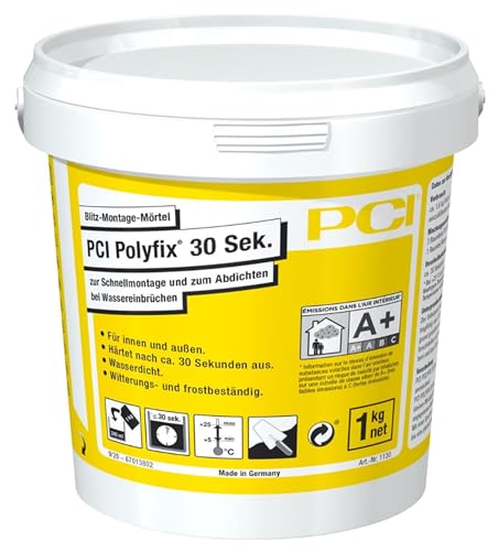 PCI Polyfix - Mortero de montaje rápido (30 segundos, 1 kg, montaje rápido y sellado en caso de intrusión de agua)