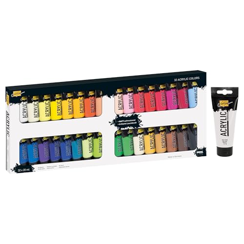 Peinture Acrylique Solo Goya Séchage Mat et Résistant à l'Eau Set 32 Couleurs KREUL