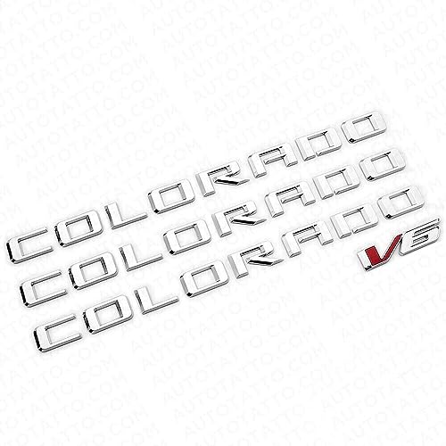 Image of 4Pc 2015-2022 Colorado V6 Body Fender Tailgate Side Emblems 3D Badge Logo Truck Nameplate Sticker Letter 85594766 Replacement for Colorado (Chrome)