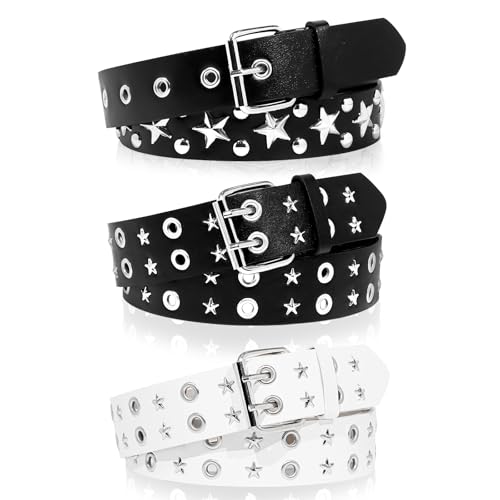 Ceintures cloutées noires avec pyramide brillante et double œillet étoilé ajustable