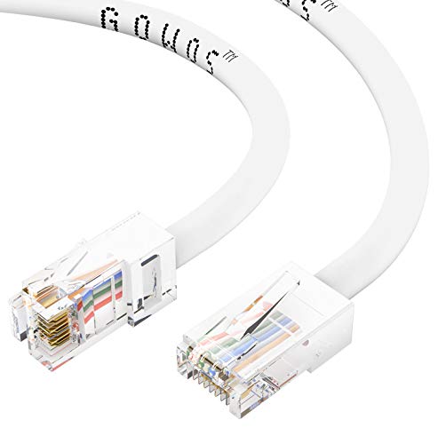CABLECHOICE Cat6 Ethernet Cable (12 Feet - White) - 24AWG Network Cable with Gold Plated RJ45 Non-Booted Connector - 10 Gigabit Sec High Speed LAN Internet Patch Cable - 550MHz