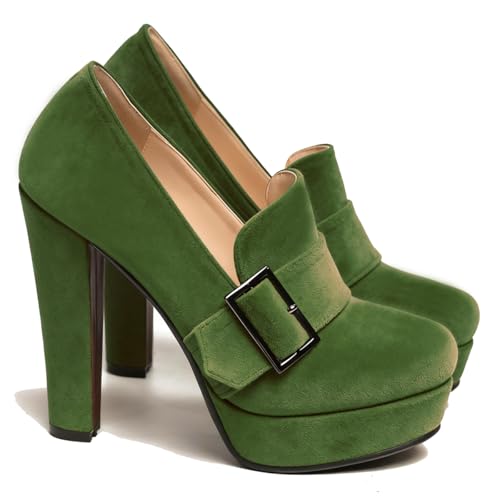 Image of SHODENSE Women Vintage Chunky Platform Loafers Pumps Tassel Round Closed Toe Slip On Suede Block High Heel Dress Loafer Shoes Buckle Strap Oxford Loafers Fringe Pump Dressy Chic Sexy Y2k 4-11 M US