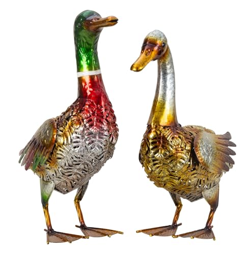 Geschenkestadl Enten Paar Metall 40cm/43cm Vogelfiguren Teichfiguren Haus Garten Dekoration, 882301