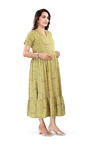 Image of B2F Women's Flared Anarkali Maternity Dress, Feeding Kurti with Concealed Zip for Pre & Post Pregnancy