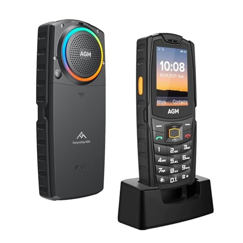 AGM M6 Feature Phone with Charging Dock, 4G LTE Dual SIM - T-Mobile Compatible, RGB Light, Large Button & Font, 109dB Speaker, 128GB TF Expand, IP68 Waterproof/Drop-Proof for All