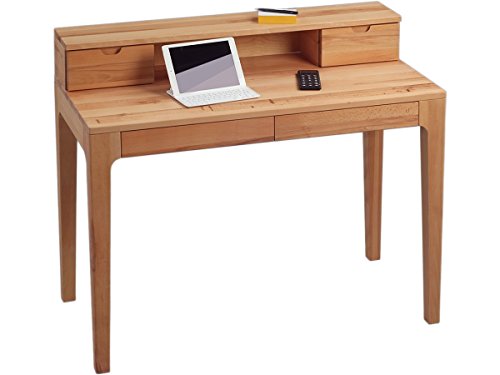 möbelando Schreibtisch Bürotisch Arbeitstisch Massivholztisch mit Aufsatz Timo VII