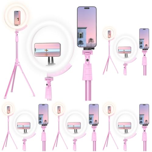 Image of UBeesize 12'' LED Ring Light with 62'' Tripod Stand and Magnetic Phone Holder, Selfie Ring Light for Video Recording, Live Streaming, Compatible with iPhone & Android (Pink) (Pack of 5)