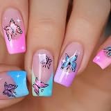 24 Pcs French Tip Press on Nails Medium Square Spring Summer Butterfly Fake Nails Colorful French Gradient Design Fake Nail Tips Star Glue on Nails Full Cover Artificial Nails for Women Girl