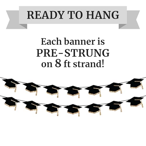 Image of Pre-Strung Graduation Banner - Grad Caps Party Banner Decoration