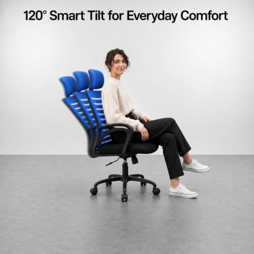 Image of CELLBELL Desire C104 Mesh High Back Ergonomic Office Chair - Adjustable Seat Height, Sturdy Metal Base, Revolving Study & Computer Chair for Work from Home, Blue