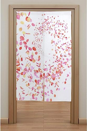 さくら のれん おしゃれ ロング 目隠し 間仕切り 綿麻, 和風 桜 花びら 暖簾 ドア カーテン 障子 戸口 居間 出入り口 玄関 小窓 リビング キッチン 台所 部屋 着替え室 洋室 和室 居酒屋 料理屋 室内 インテリア かわいい のれん棒付き 約8