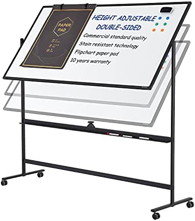 Large Dry-Erase Rolling Magnetic Whiteboard - 48 x 32 Inches White Board Height Adjust Double Sides Mobile Portable Easel on Wheels, Dry Erase Board with Stand for Office, Home & Classroom