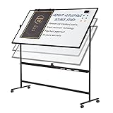 Large Mobile Rolling Magnetic Whiteboard - 48 x 32 Inches Height Adjust Double Sides Portable White...