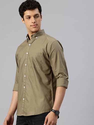 Image of Majestic Man Men's Solid Pure Cotton Casual Shirt - Slim Fit | Full Sleeves | Soft & Breathable Fabric
