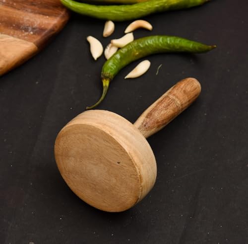 Image of Sanjeev Kapoor by OGGN Handmade Mango Wood Kitchen Tool, Hand Masher, Roti Sekni /Sekhni, Wooden Chapati Press, Traditional Roti Fluffer, Easy to Use, Perfect for Fluffy Paranthas (5X3 Inches)