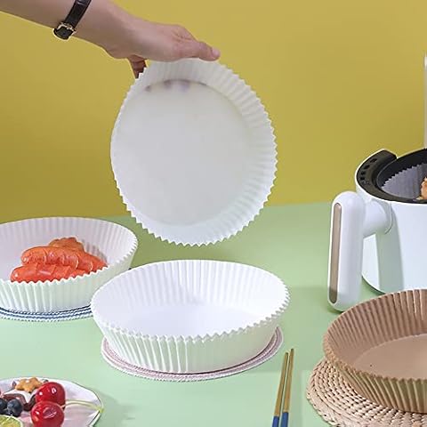 Hoomall Air Fryer Disposable Paper Liner Non-Stick Baking Paper Oil-Proof Baking Parchment greaseproof Paper for Baking Roasting Microwave(White,50pcs) Cover